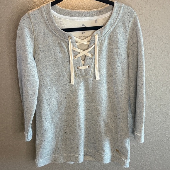 TOMMY BAHAMA Cotton Blend Sparkling Sands Lace Up Gray Tunic Top/ Size Small - Picture 1 of 11